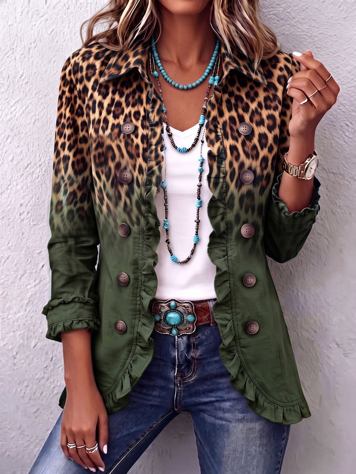 Gradient Leopard Print Frill Blazer