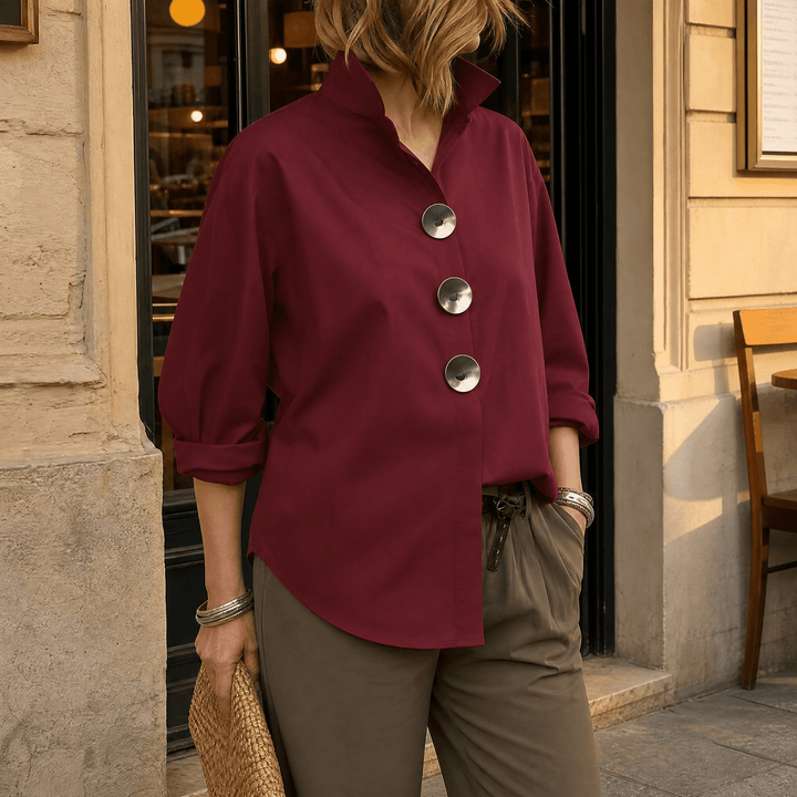 Asymmetric Statement Button Blouse