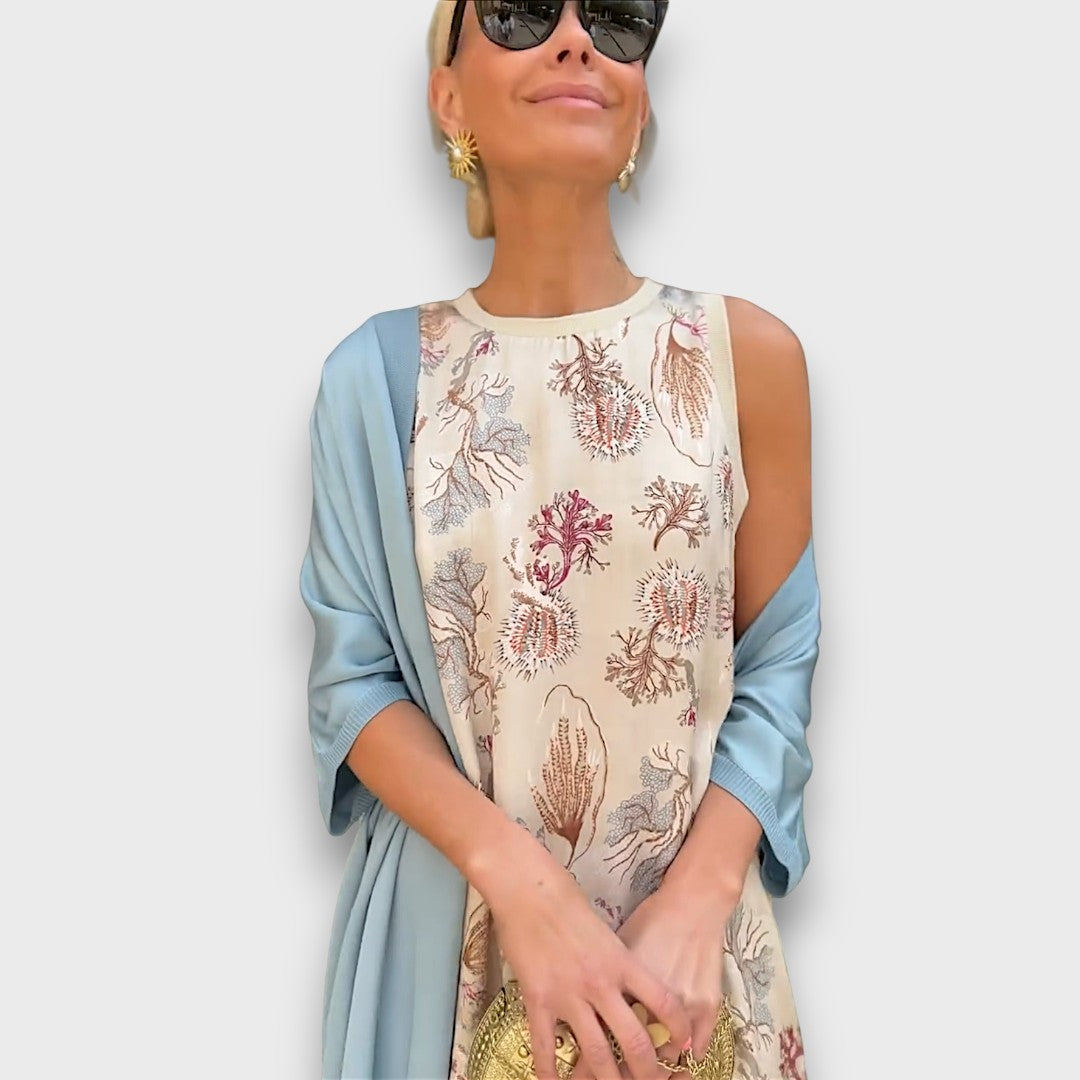 Flowing Maxi Dress with Pastel Cardigan