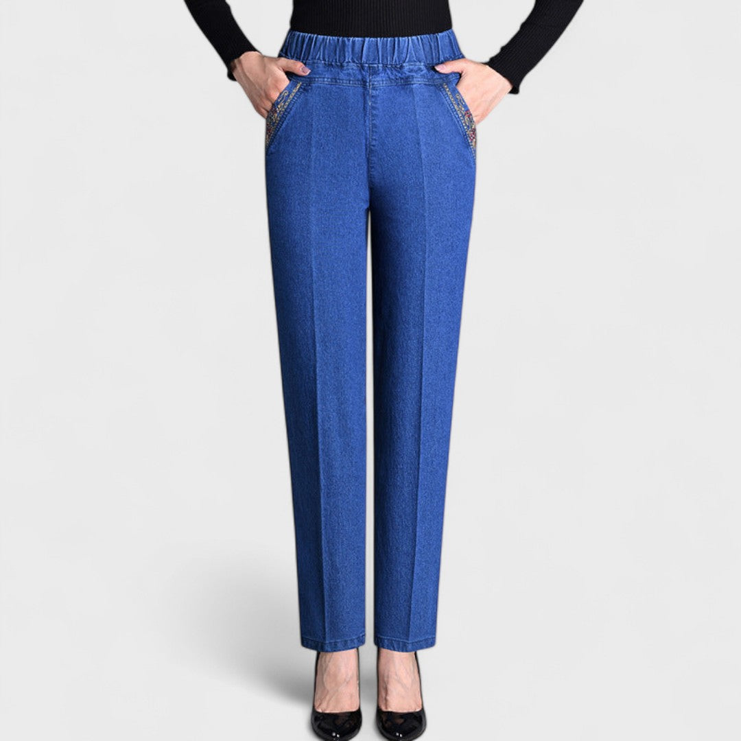 Jeans with Side Pockets and Elastic Waist