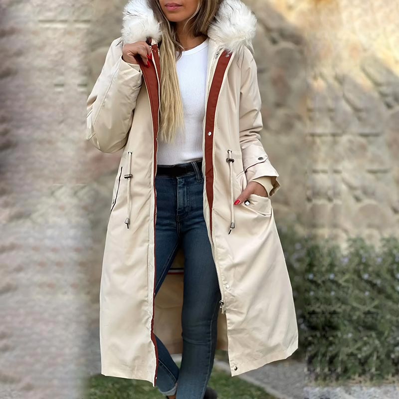 Women's Winter Jacket with Hood and Soft Fur Collar