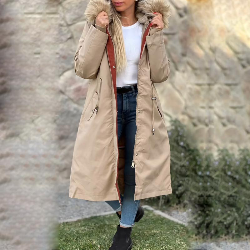 Women's Winter Jacket with Hood and Soft Fur Collar