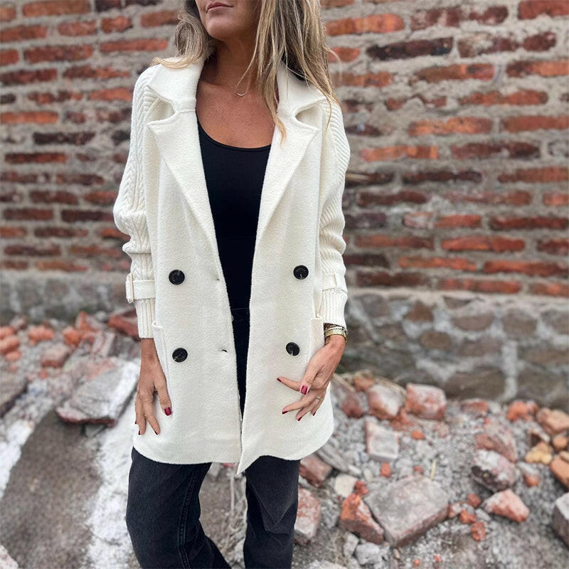 Knit Sleeve Double-Breasted Coat