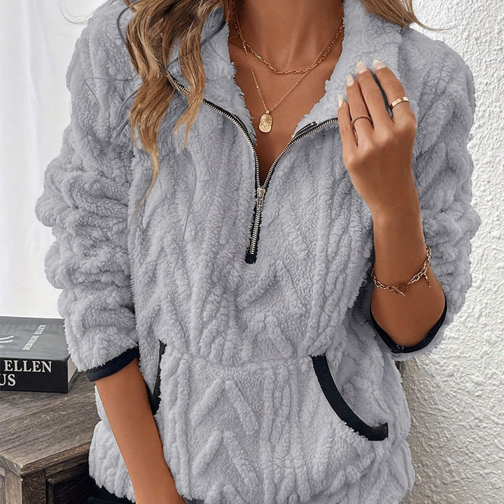 Fuzzy Half-Zip Sweatshirt with Pockets