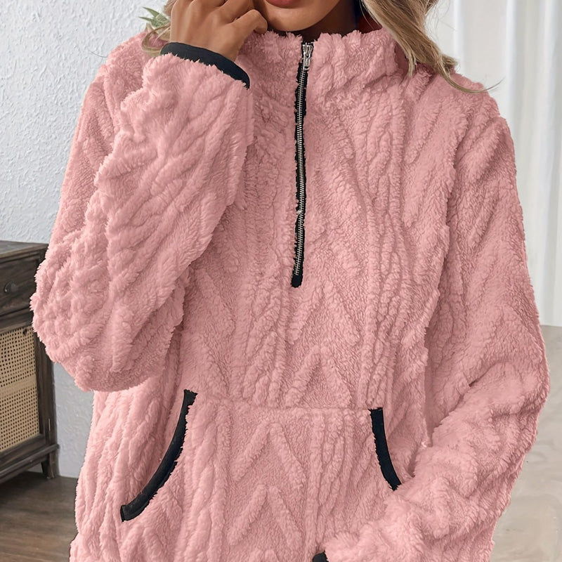 Fuzzy Half-Zip Sweatshirt with Pockets