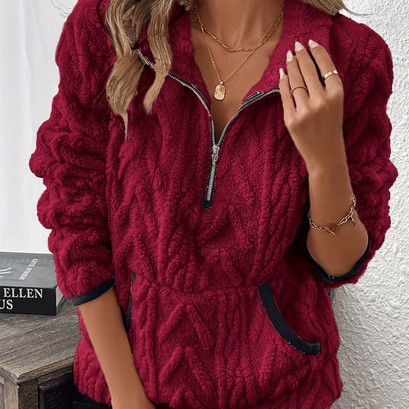 Fuzzy Half-Zip Sweatshirt with Pockets