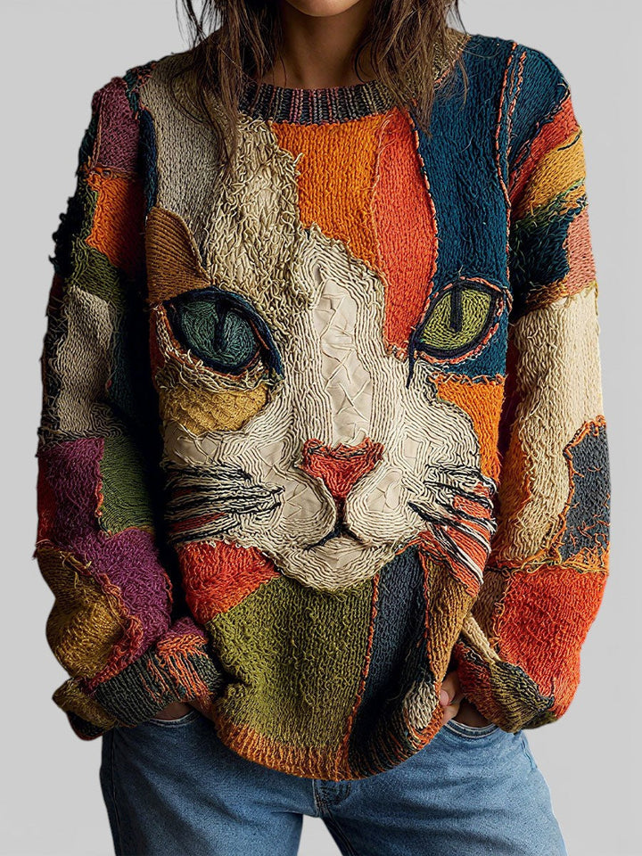 Artistic Cat Patchwork Sweater