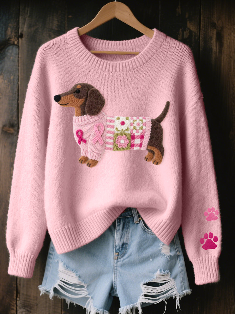 Dachshund Pattern Knit Sweater