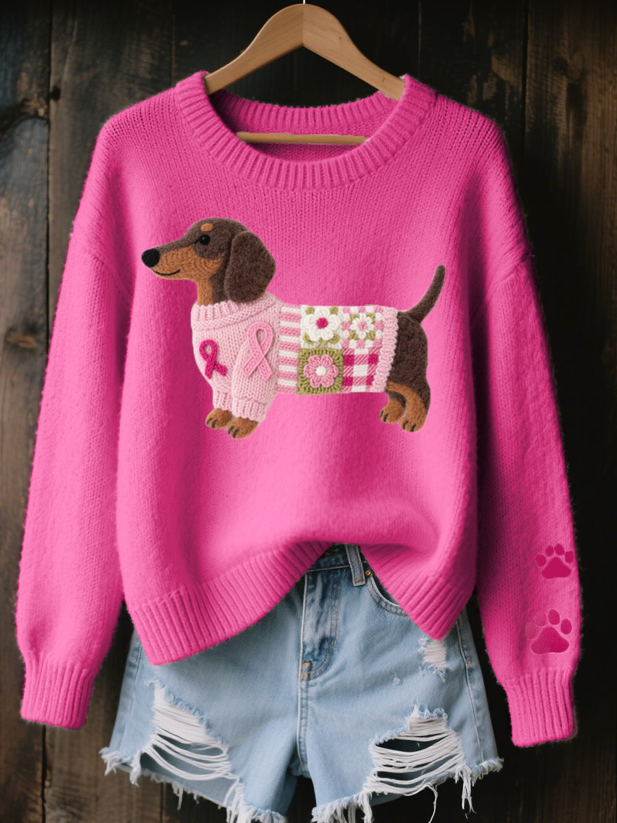 Dachshund Pattern Knit Sweater