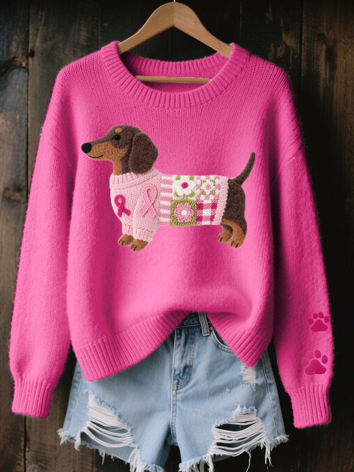 Dachshund Pattern Knit Sweater