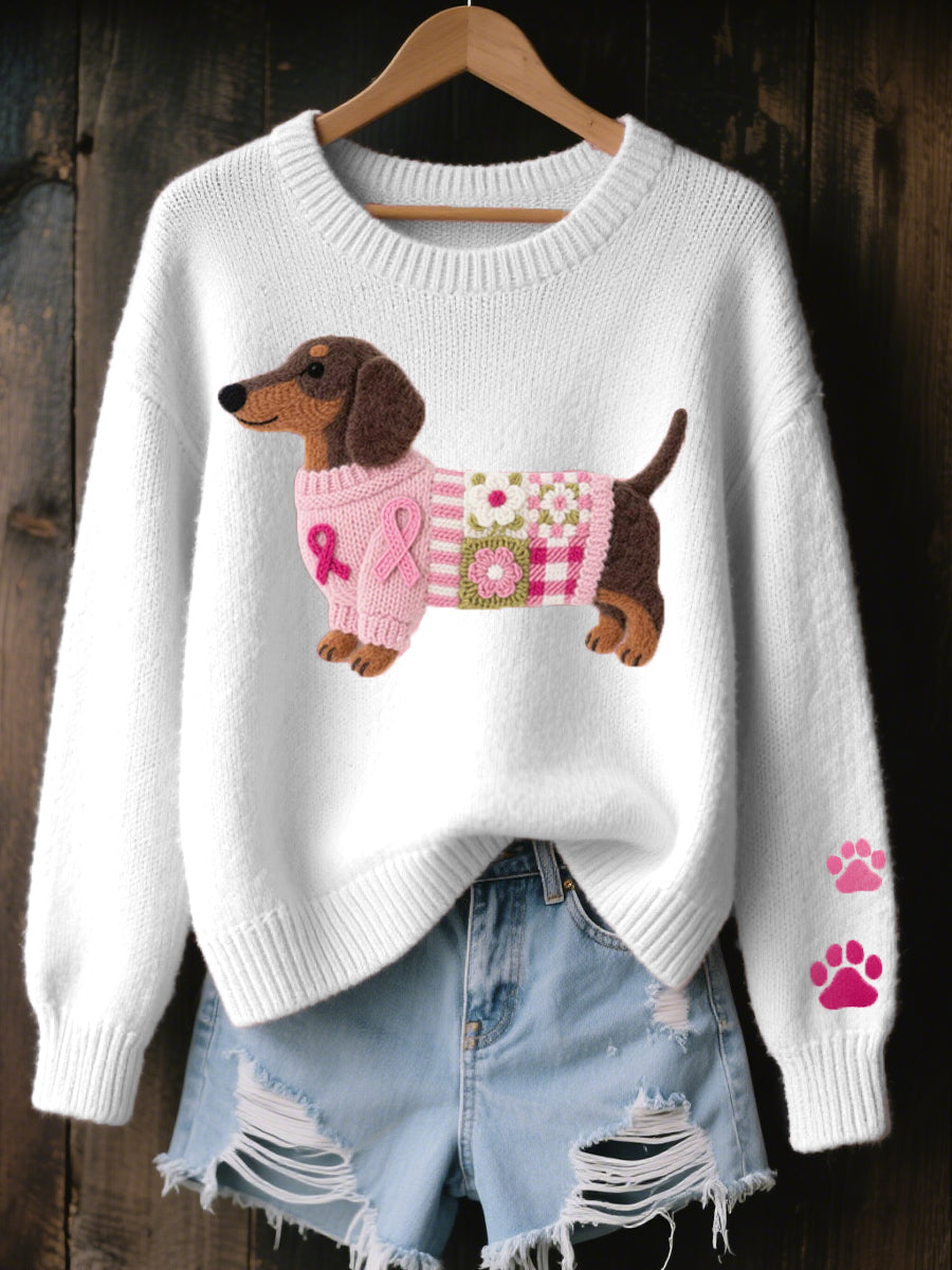 Dachshund Pattern Knit Sweater