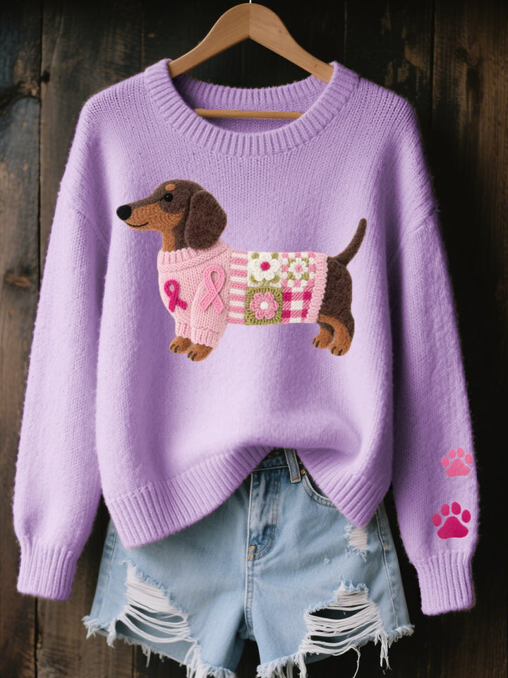 Dachshund Pattern Knit Sweater