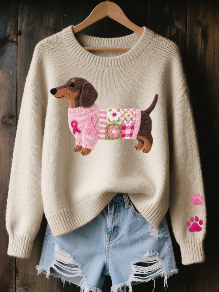 Dachshund Pattern Knit Sweater
