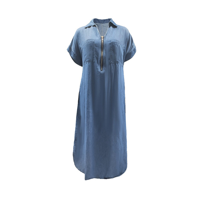 Denim Shirt Dress with Zip