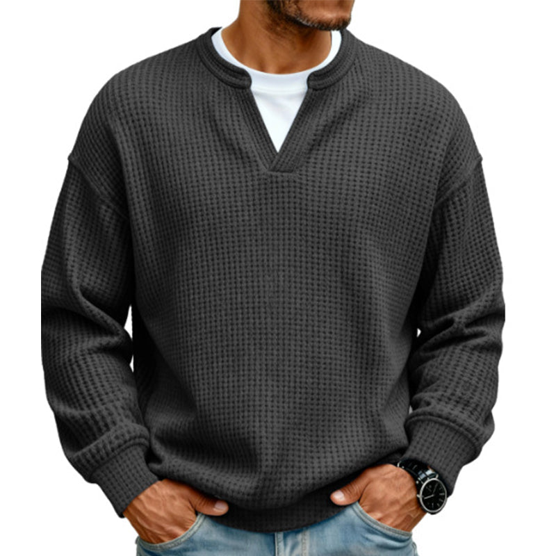 Textured Mock-Layer Waffle Sweater