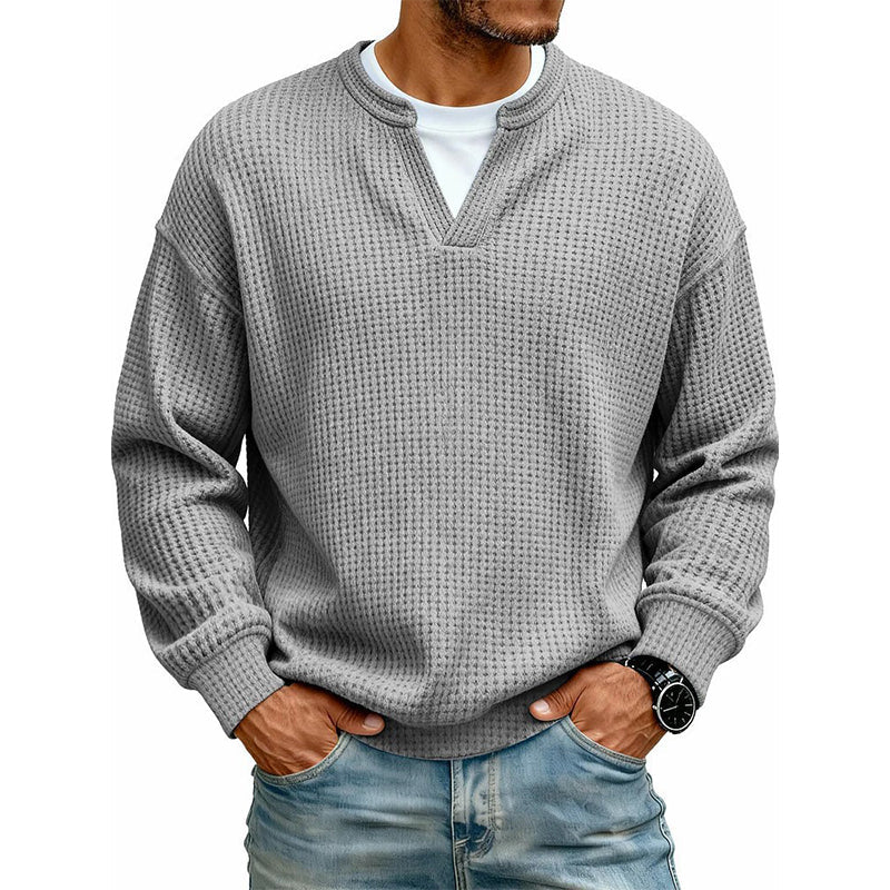 Textured Mock-Layer Waffle Sweater