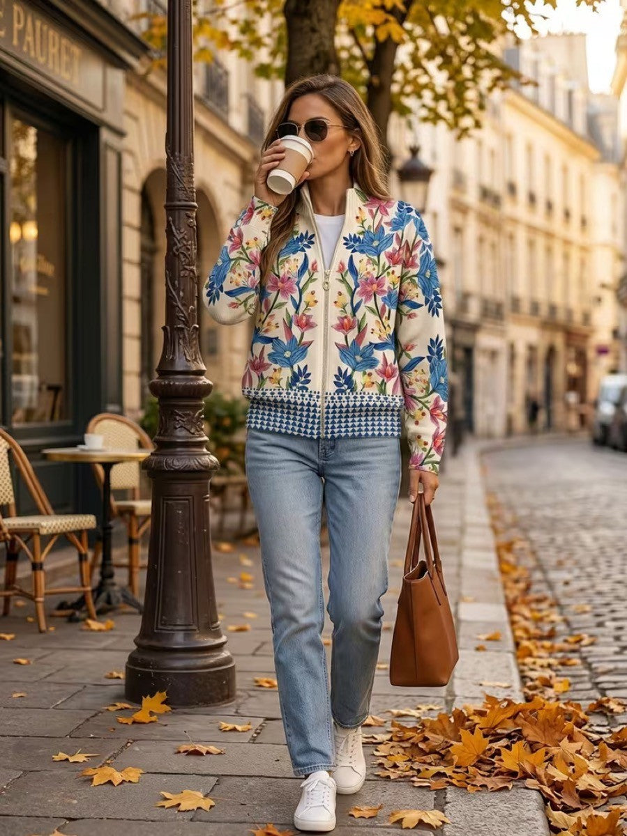 Botanical Garden Floral Zip Cardigan