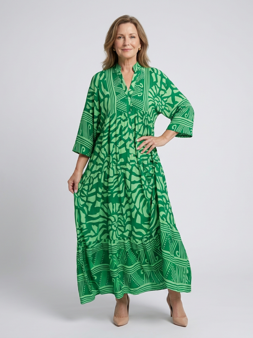 Button-Front Midi Dress