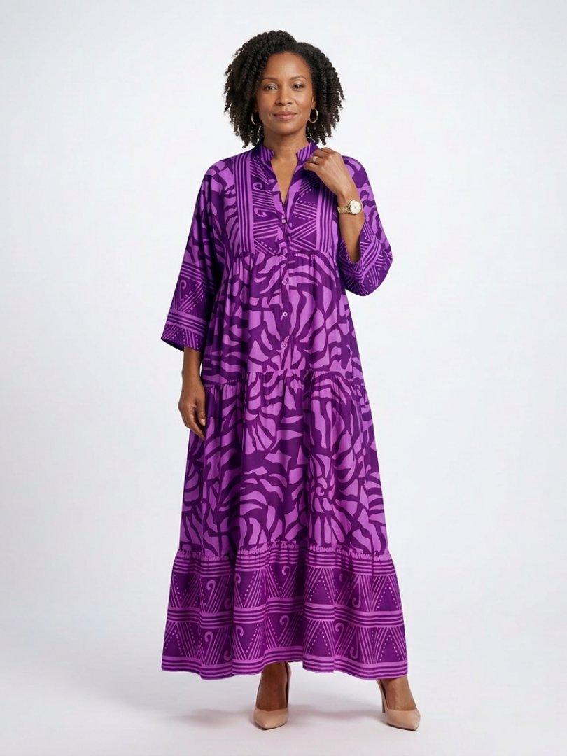 Button-Front Midi Dress
