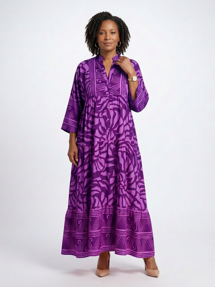 Button-Front Midi Dress