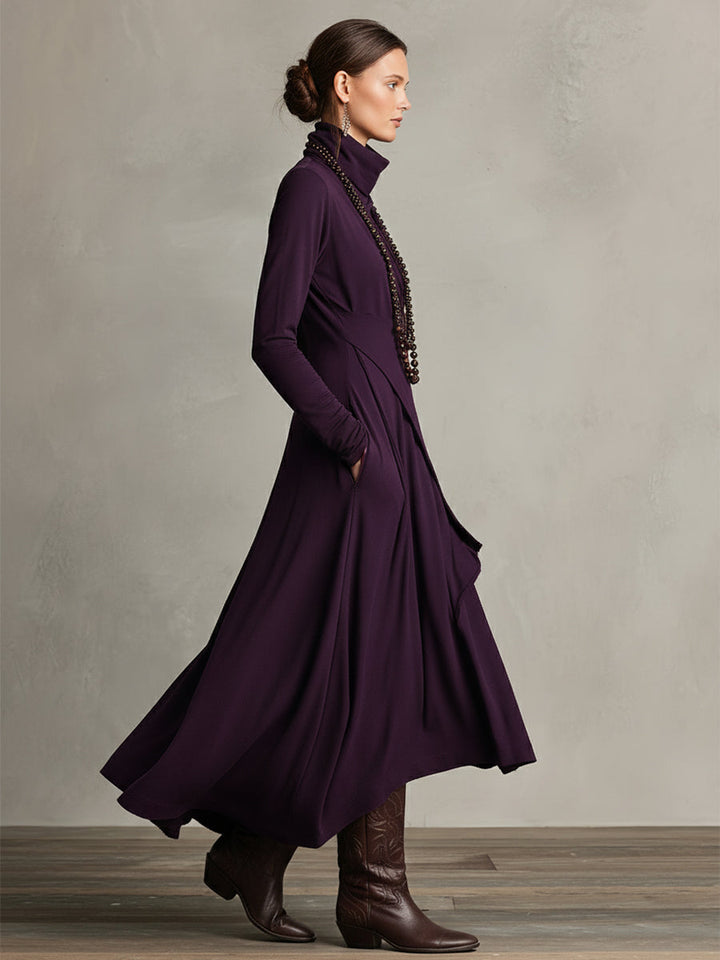Asymmetrical Knit Maxi Dress with Turtleneck