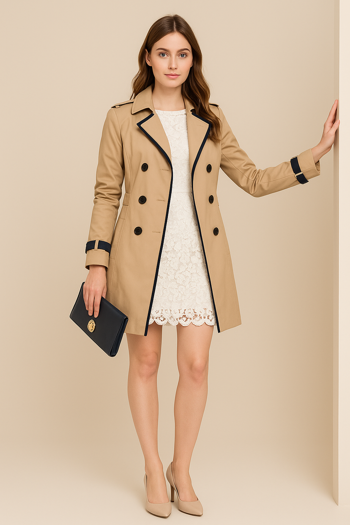 Double-Breasted Trench Coat with Contrast Trim