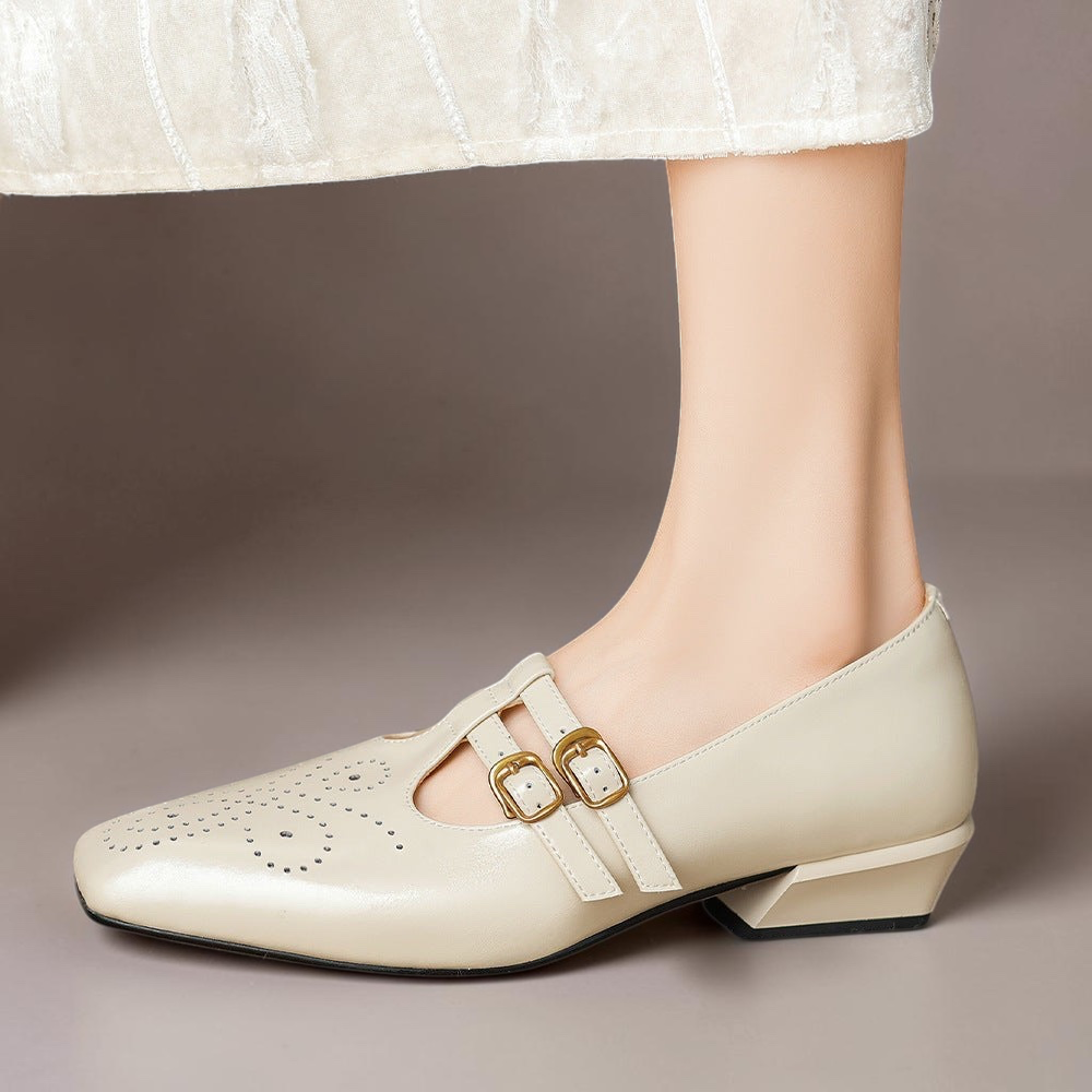 Brogued Dual-Strap Mary Jane Pump