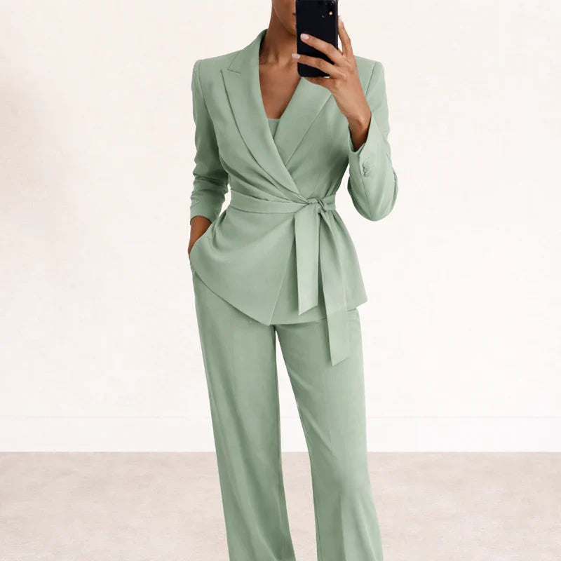 Tie-Waist Elegant Suit With Wide-Leg Pants