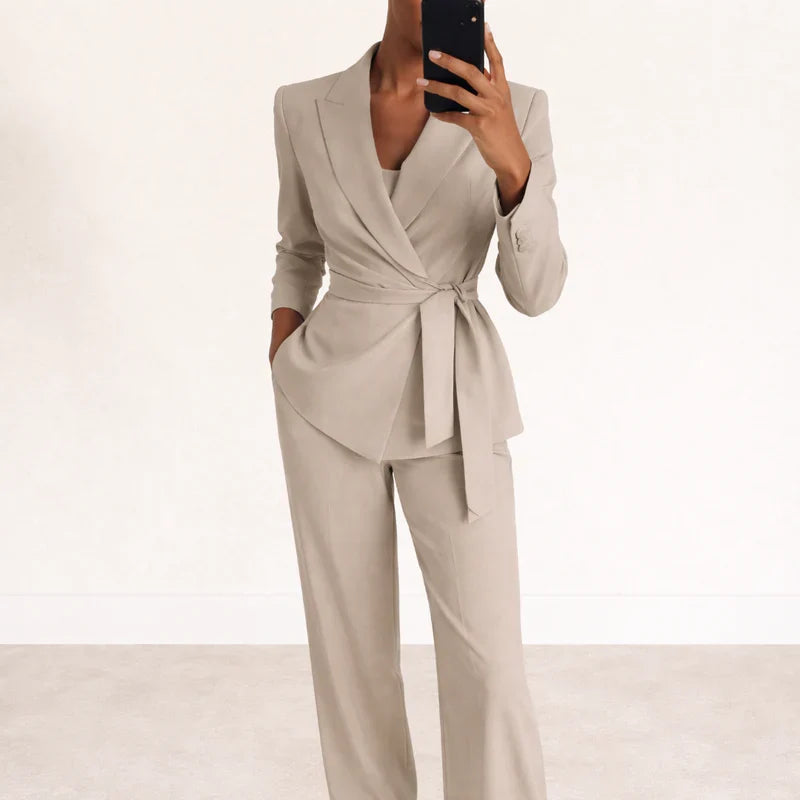 Tie-Waist Elegant Suit With Wide-Leg Pants