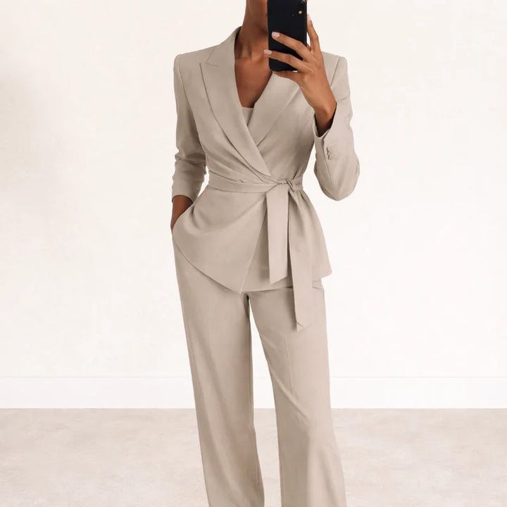 Tie-Waist Elegant Suit With Wide-Leg Pants