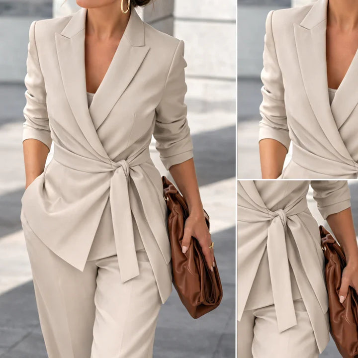 Tie-Waist Elegant Suit With Wide-Leg Pants