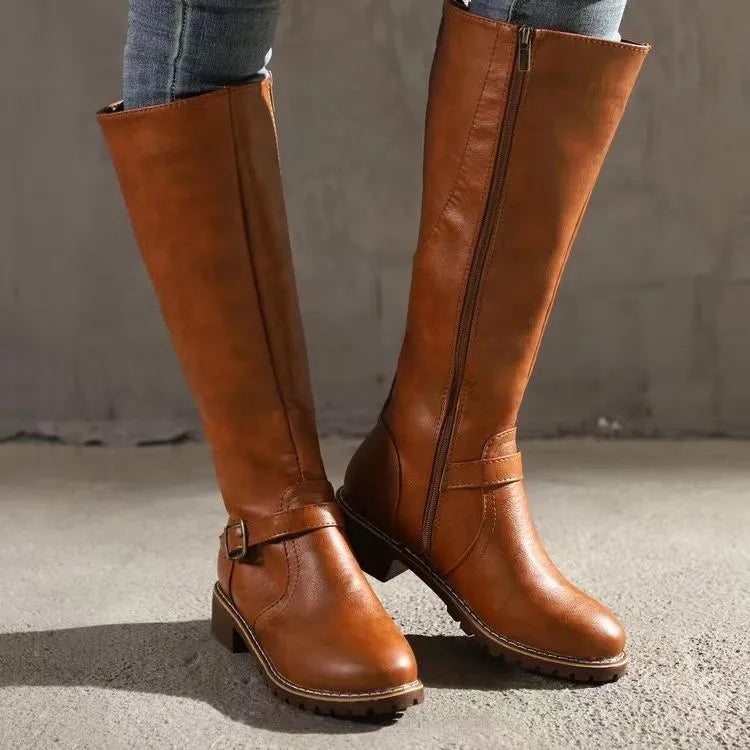 Supportive Leather Buckle Boots