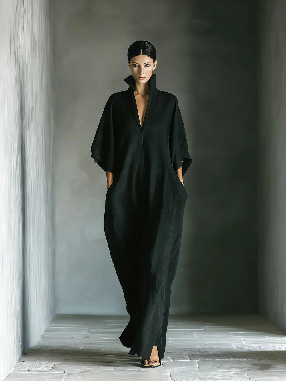 Black Maxi Dress With Kimono Sleeves